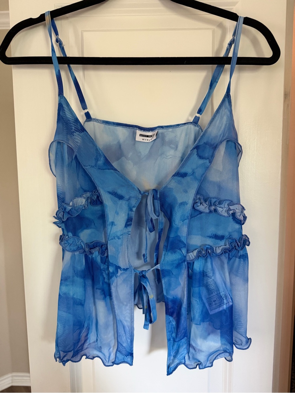 Noisy May Blue Tie-Front Ruffle Chiffon Tank Top
